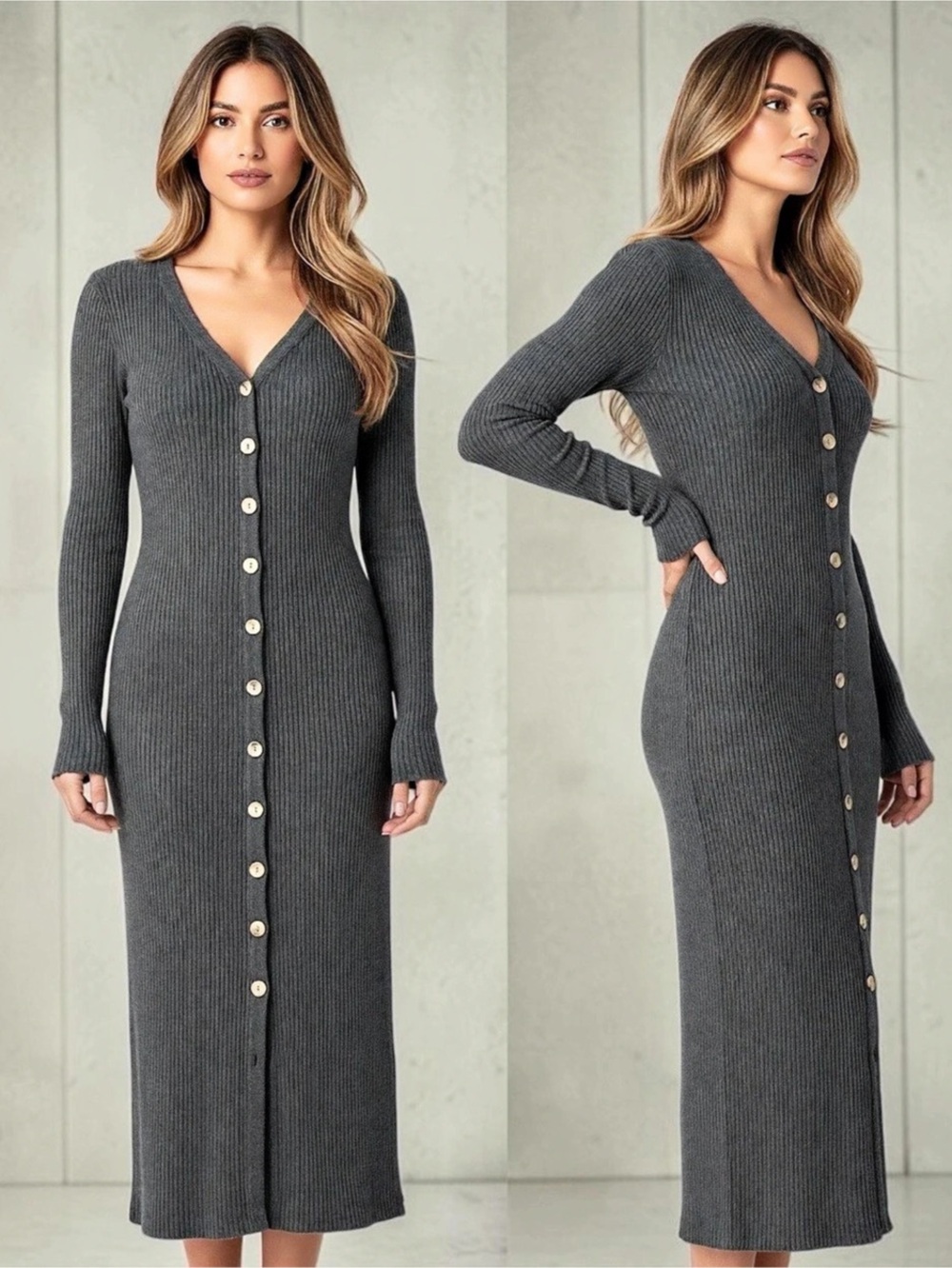 Nation LTD Women’s Kate Cardigan Fitted Midi Knit Dress In Washed Black Size L